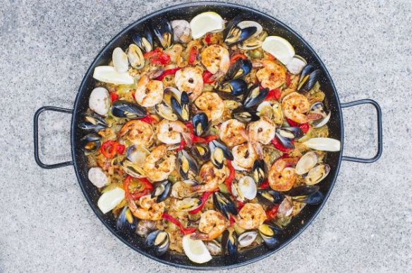 One Pan Grilled Seafood & Vegetable Paella