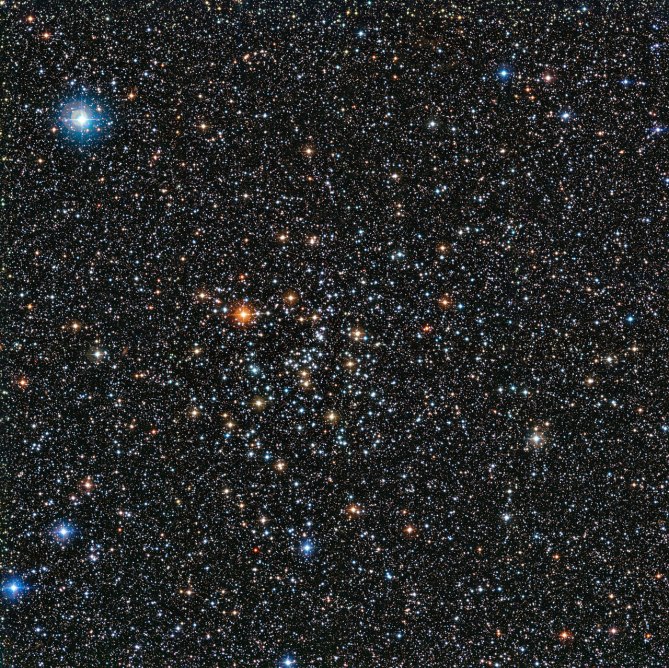 This rich view of a tapestry of colourful stars was captured by the Wide Field Imager (WFI) camera, on the MPG/ESO 2.2-metre telescope at ESO’s La Silla Observatory in Chile. It shows a open cluster of stars known as IC 4651, a stellar grouping that lies at in the constellation of Ara (The Altar).